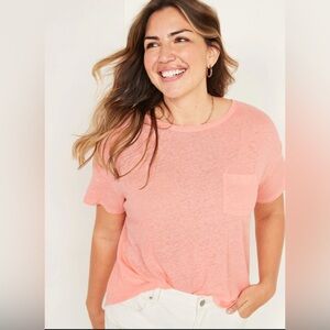 Loose Linen-Blend Easy Pocket Tee - Just Peachy